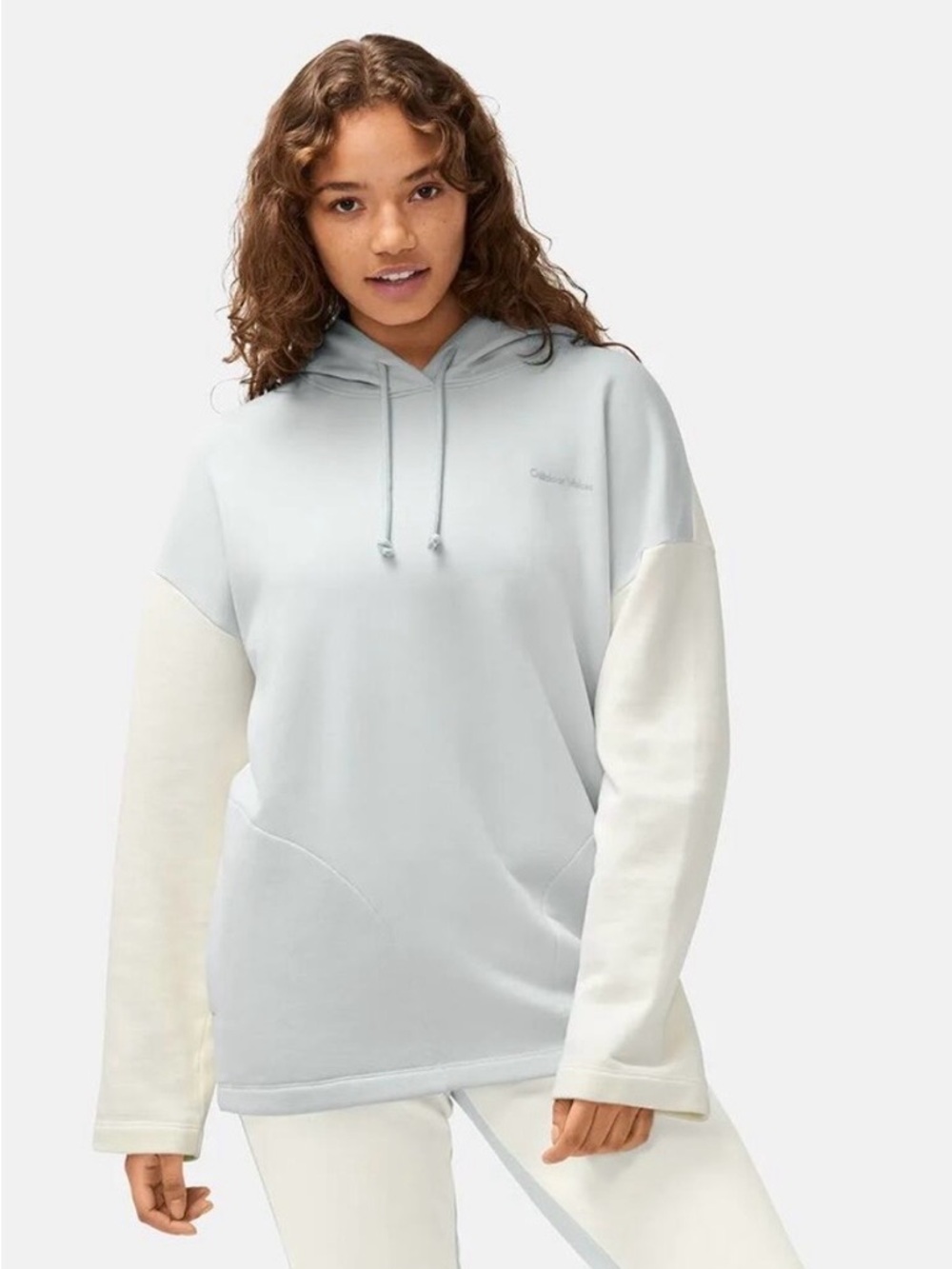 Outdoor Voices NWT Soft 100% Cotton Oversized Hoodie Dove/Bone Colorblock Sz M